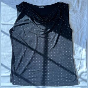 Vintage 90’s Women’s Crew Knit Wear Black & White Polka Dot Cowl Neck Tank Sz M